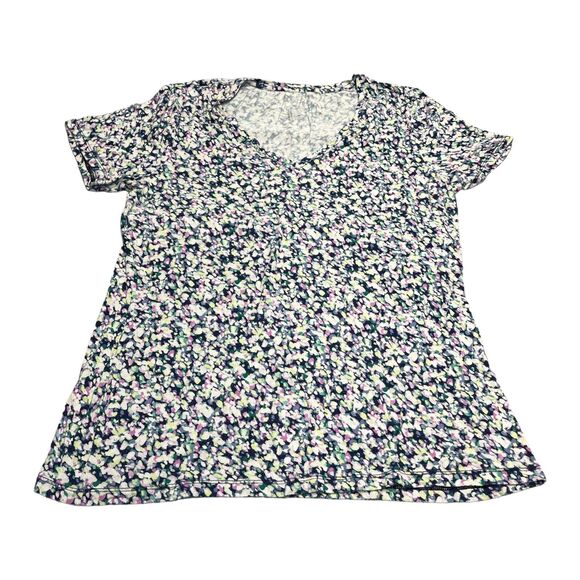 Apt. 9 Blouse Top Women Large Multi Printed Stretch V-Neck Short Sleeve Pullover - Picture 1 of 6